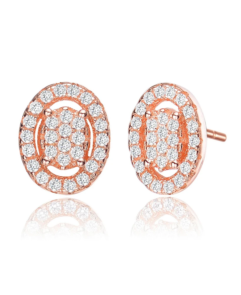 18K Rose Gold Plating with Clear Cubic Zirconia Halo Oval Stud Earrings