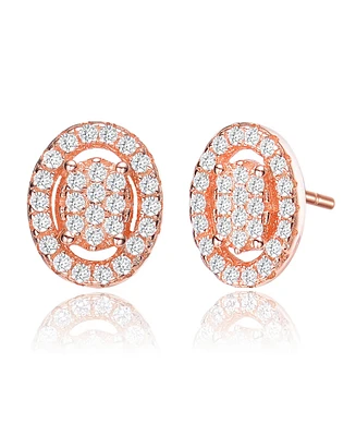 18K Rose Gold Plating with Clear Cubic Zirconia Halo Oval Stud Earrings