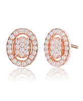 18K Rose Gold Plating with Clear Cubic Zirconia Halo Oval Stud Earrings