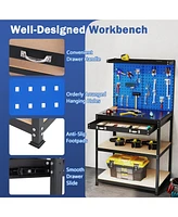 32 x 16 Inch Workbench Work Table with 2 PCs Pegboard Drawer and Shelves