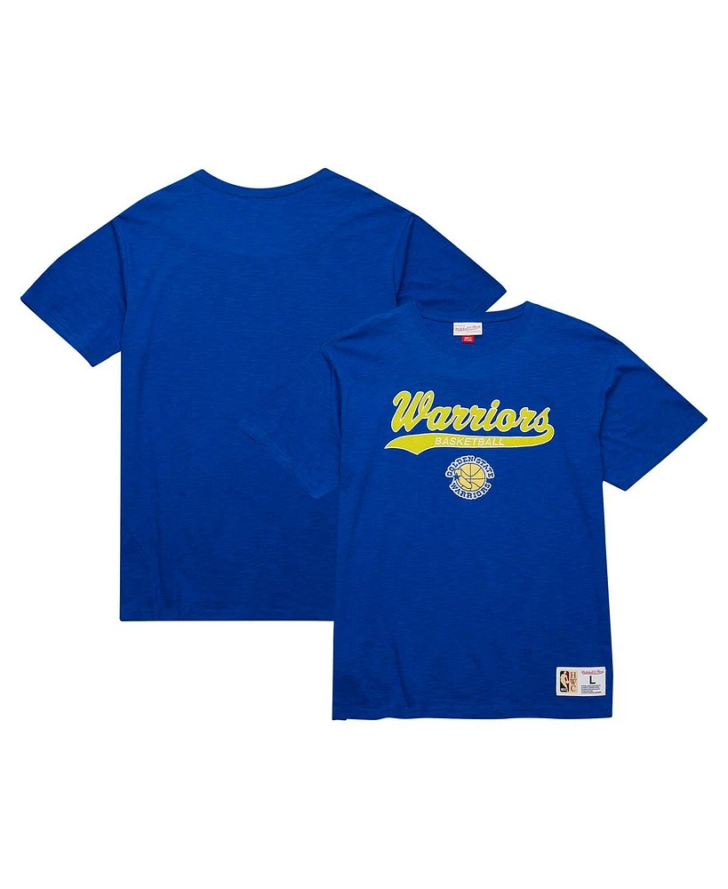Mitchell & Ness Men's Royal Golden State Warriors Hardwood Classics Felt applique Slub T-Shirt