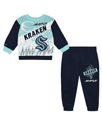 Mitchell & Ness Toddler Seattle Kraken Two-Piece Oversized Block Buster Fleece Sweatshirt Pants Set