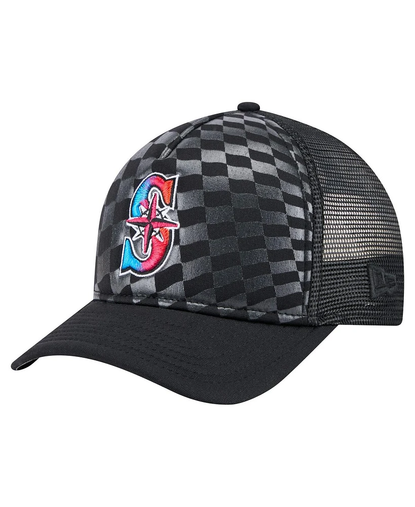 New Era Men's Black Seattle Mariners Gradient 9FORTY A-Frame M-Crown Trucker Adjustable Hat