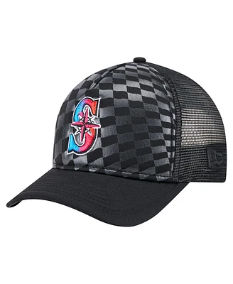 New Era Men's Black Seattle Mariners Gradient 9FORTY A-Frame M-Crown Trucker Adjustable Hat