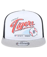 New Era Men's White/Gray Detroit Tigers Retro Script Trucker 9FIFTY Snapback Hat