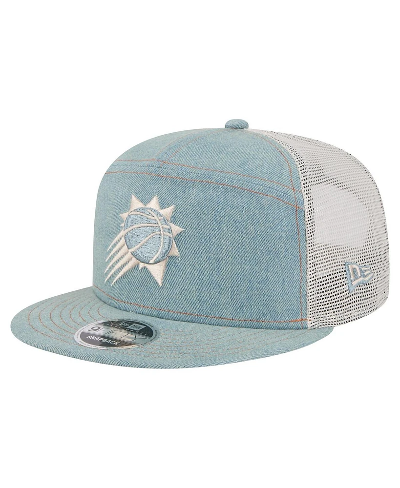 New Era Men's Phoenix Suns Adventure Denim Split Panel 9FIFTY Snapback Trucker Hat