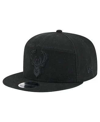 New Era Men's Black Milwaukee Bucks Adventure Canvas Split Panel 9FIFTY Snapback Hat
