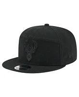 New Era Men's Black Milwaukee Bucks Adventure Canvas Split Panel 9FIFTY Snapback Hat