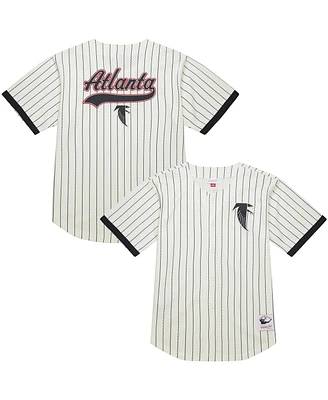 Mitchell & Ness Men's Cream Atlanta Falcons Vintage Logo Final Seconds Full-Button Mesh T-Shirt