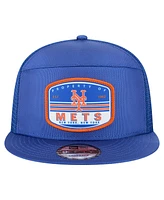 New Era Men's Royal New York Mets Split Panel 9FIFTY Trucker Snapback Hat