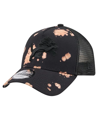 New Era Men's Black Detroit Lions Bleached A-Frame 9FORTY Trucker Adjustable Hat