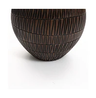 LuxenHome Brown with Black V-Pattern Polyresin -Inch Round Planter