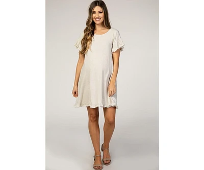 Pinkblush Maternity Beige Fringe Linen Dress