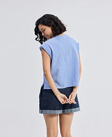 Reistor Women's Boxy V-neck Top with Fray Detail