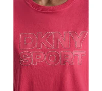 Dkny Sports Women's Rhinestone-Logo Drop-Shoulder T-Shirt