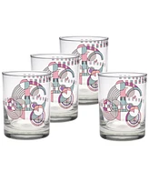 Frank Lloyd Wright Hoffman Rug Double Old Fashioned Glasses, Set of 4