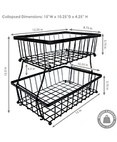 2-Tier Fruit Basket for Kitchen Counter - Metal Wire Rustic Storage Basket for the Countertop - Black - 15.25" W
