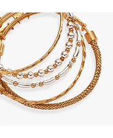 Set of 5 Two-Tone Textured Bangle Bracelets