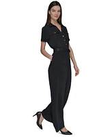 Karl Lagerfeld Paris Women's Button-Down Belted Jumpsuit
