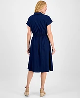 Style & Co Women's Indigo Cotton Gauze Popover Shirt Dress, Exclusively at Macy's