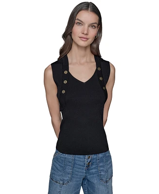 Karl Lagerfeld Paris Women's Ribbed Button-Front Sweater Tank Top