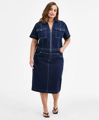 Bar Iii Trendy Plus Size Denim Pocket Top Midi Skirt Exclusively At Macys