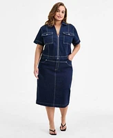 Bar Iii Trendy Plus Size Denim Pocket Top Midi Skirt Exclusively At Macys