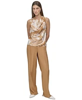 Dkny Petite Printed Sleeveless Cowlneck Top