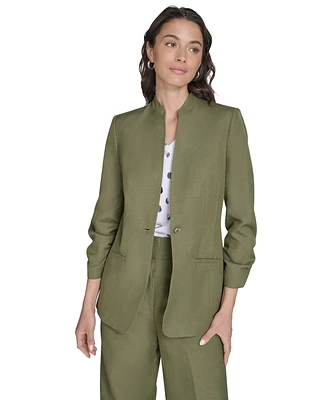 Calvin Klein Petite Linen-Blend 3/4-Sleeve One-Button Blazer