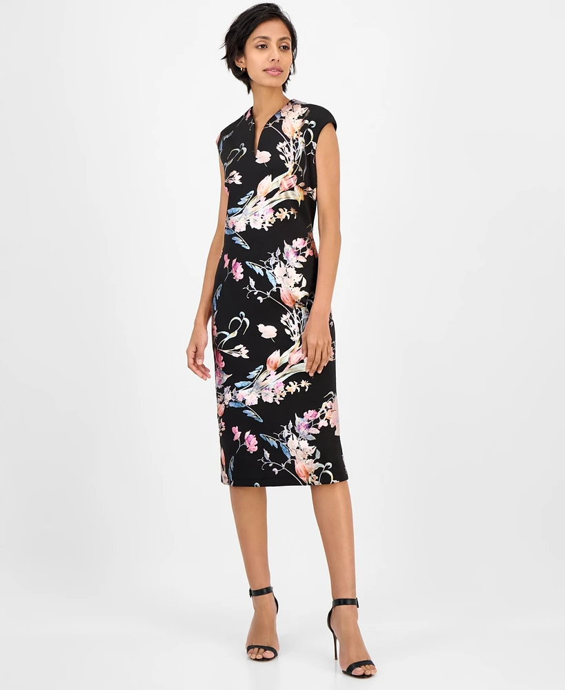 Connected Women's Floral Ponte-Knit Sheath Dress