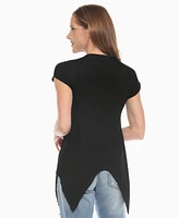 White Mark Women's Beaded Angled Hem Knit Top