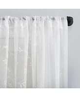 Delia Embroidered Floral Sheer Rod Pocket Curtain