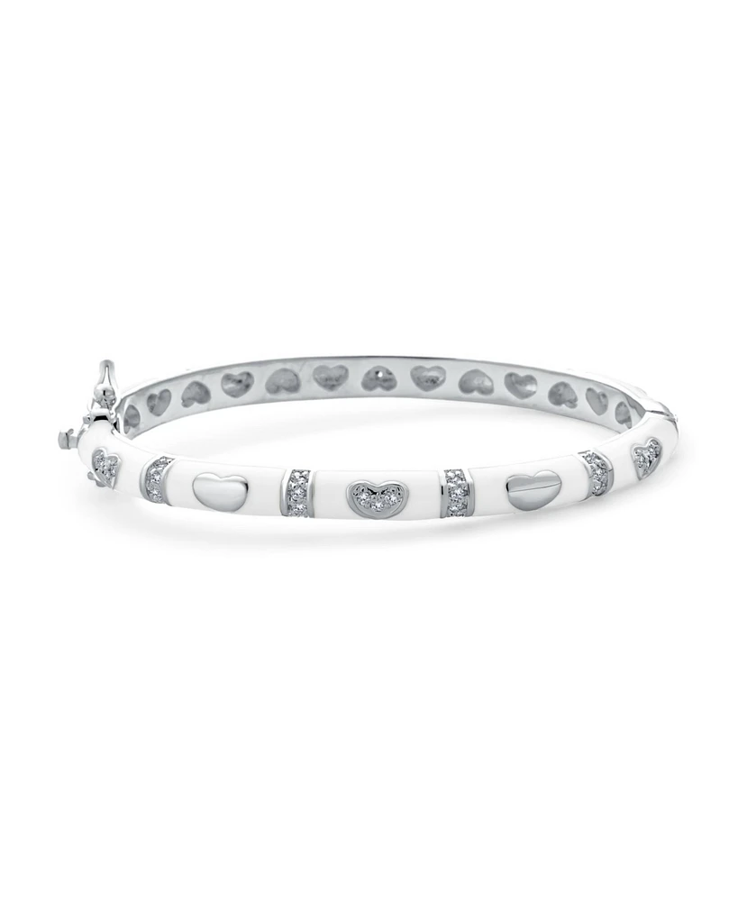 Bling Jewelry Tiny Bangle Bracelet Pink Enamel Cz Pave Hearts Silver Plated Small Wrist 6 Inch