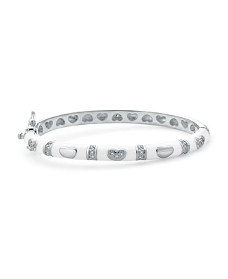 Bling Jewelry Tiny Bangle Bracelet Pink Enamel Cz Pave Hearts Silver Plated Small Wrist 6 Inch