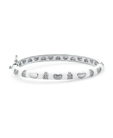 Bling Jewelry Tiny Bangle Bracelet Pink Enamel Cz Pave Hearts Silver Plated Small Wrist 6 Inch