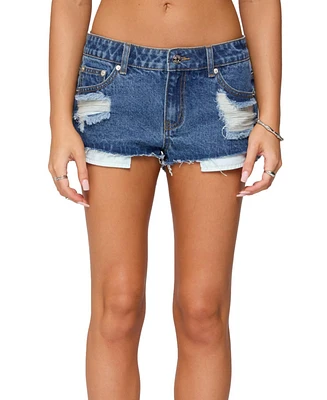 Edikted Women's Devin Low Rise Micro Denim Shorts
