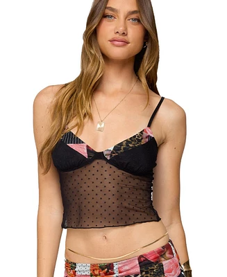 Edikted Women's Kylo Mixed Print Sheer Mesh Top