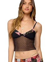 Edikted Women's Kylo Mixed Print Sheer Mesh Top