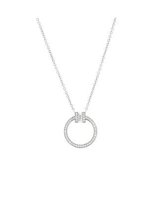 Pre-Owned Tiffany & Co. Small T Circle Pendant Necklace 18K White Gold with Diamonds and Center Baguette Diamond