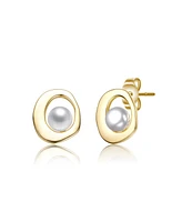 Kids 14K Gold Plated with White Irreguraly Round Stud Earrigns
