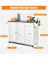 Kitchen Island 2-Door Storage Cabinet with Drawers and Stainless Steel Top
