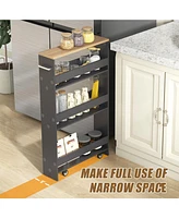 Rolling Kitchen Slim Storage Cart Mobile Shelving Organizer with Handle