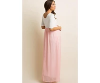 PinkBlush Petite Light Pink Chiffon Colorblock Maternity Maxi Dress
