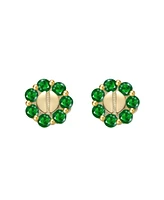Kids 14K Gold Plated with Colored Cubic Zirconia Beaded Design Stud Earrings