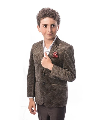 Elie Balleh Toddler Camel Slim Fit Printed Velvet Blazer