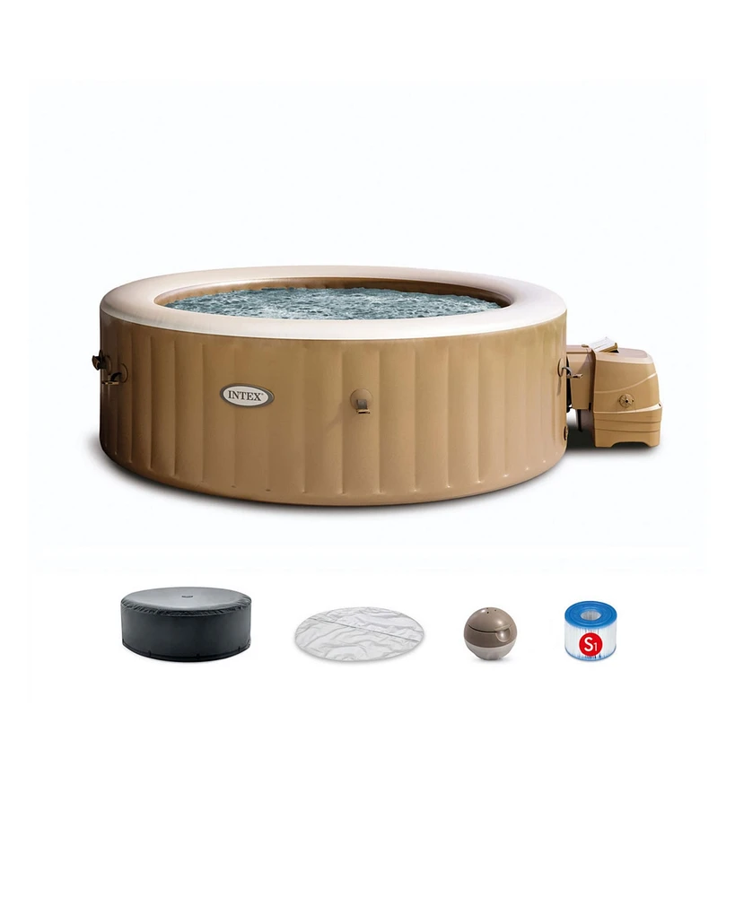 Intex PureSpa 6 Person Bubble Massage Inflatable Hot Tub Spa Set, Sahara Tan