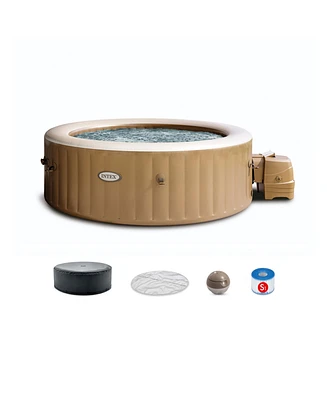 Intex PureSpa 6 Person Bubble Massage Inflatable Hot Tub Spa Set, Sahara Tan