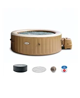 Intex PureSpa 6 Person Bubble Massage Inflatable Hot Tub Spa Set, Sahara Tan