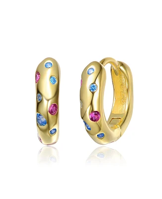 Kids 14K Gold Plated with Colored Cubic Zirconia Wide Hoop Earrings