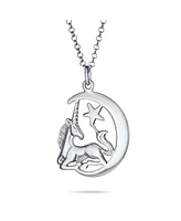 Bling Jewelry Unique Crescent Moon & Star Celestial Pegasus Unicorn Pendant Necklace Sterling Silver